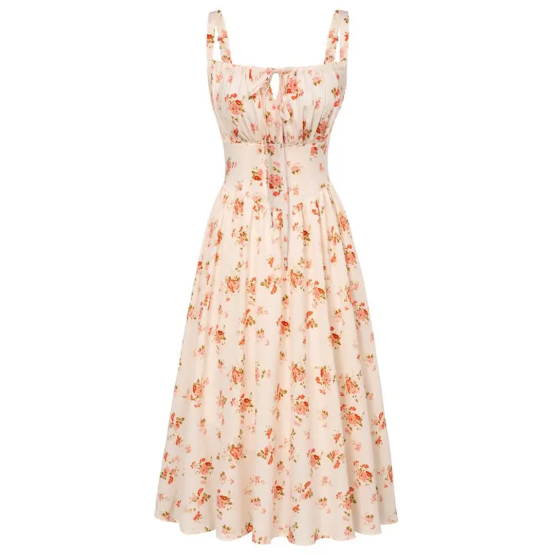 MAREN – Floral Print Tie-Waist Midi Dress