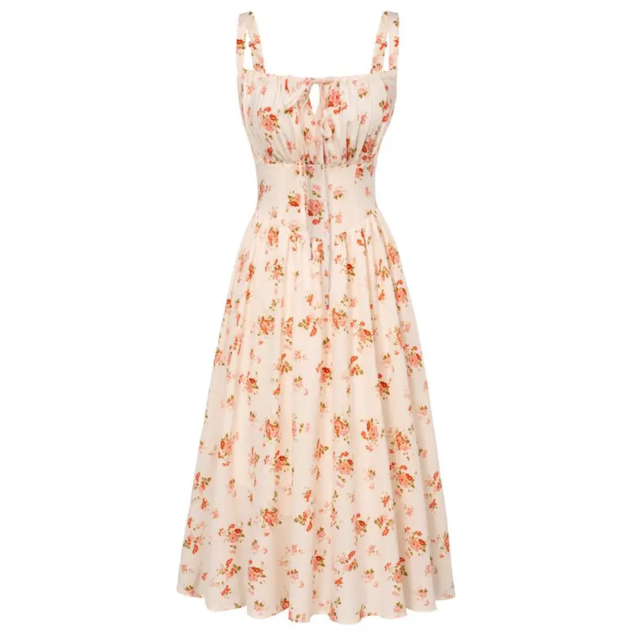 MAREN – Floral Print Tie-Waist Midi Dress
