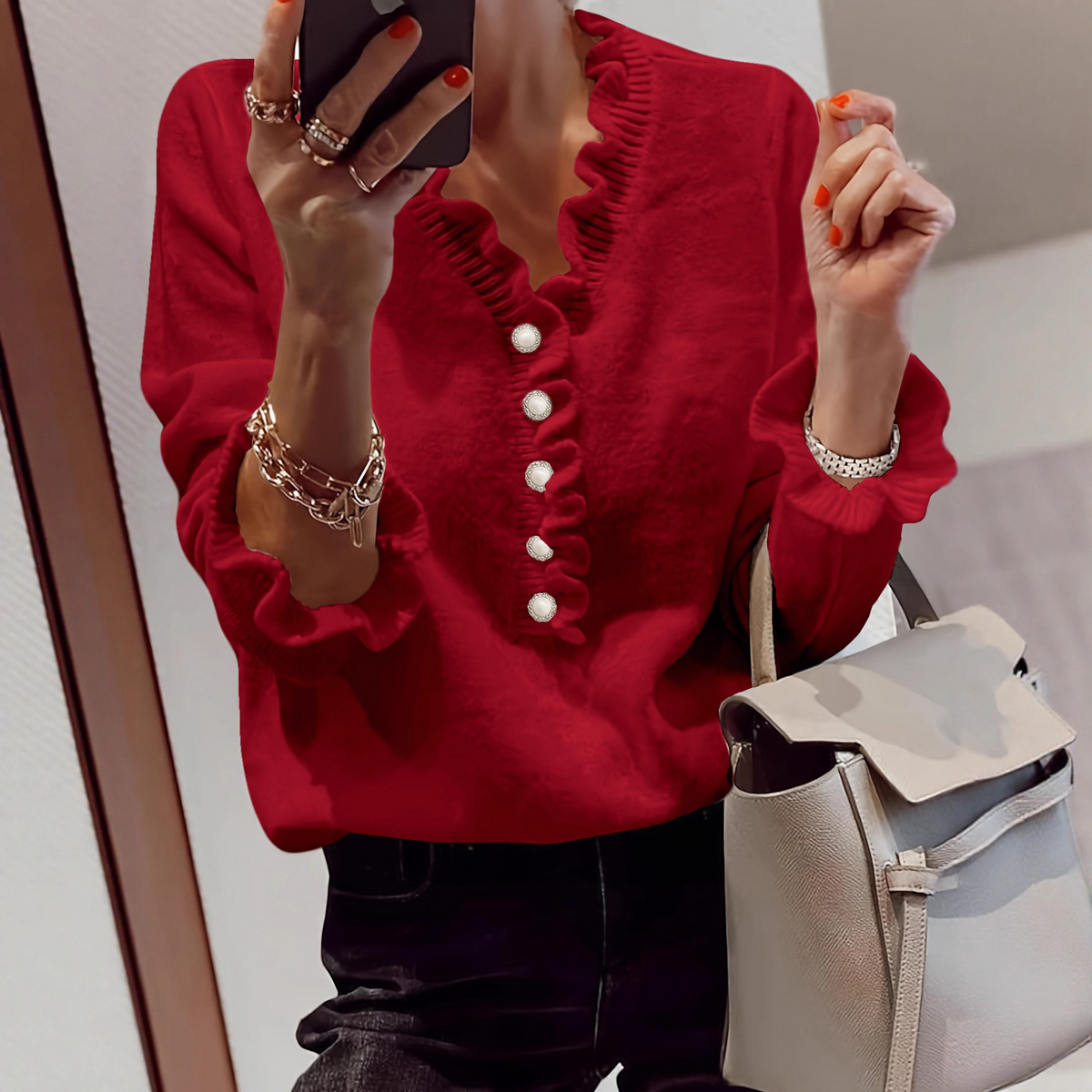 LIORA™ | Knotted blouse with ruffles