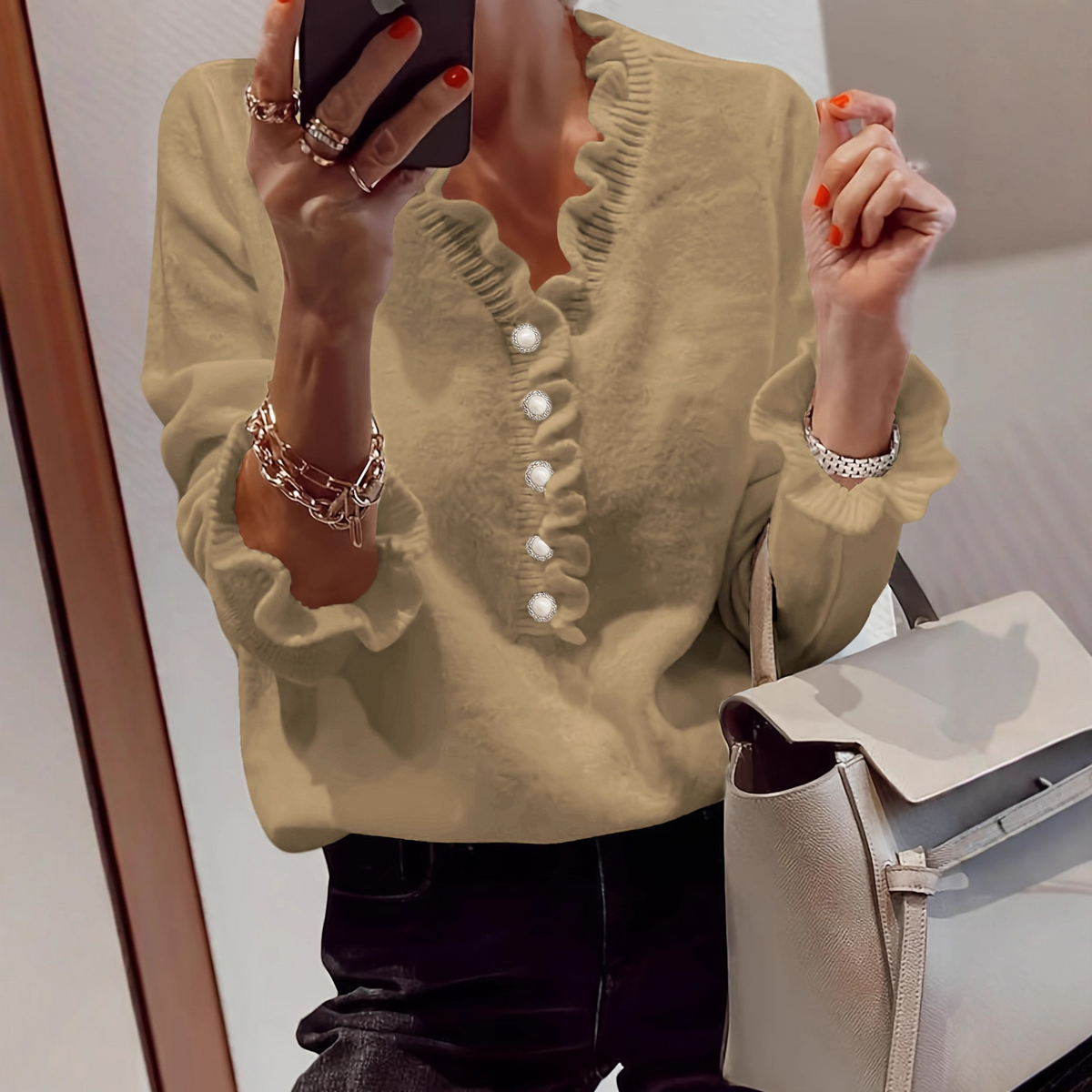 LIORA™ | Knotted blouse with ruffles