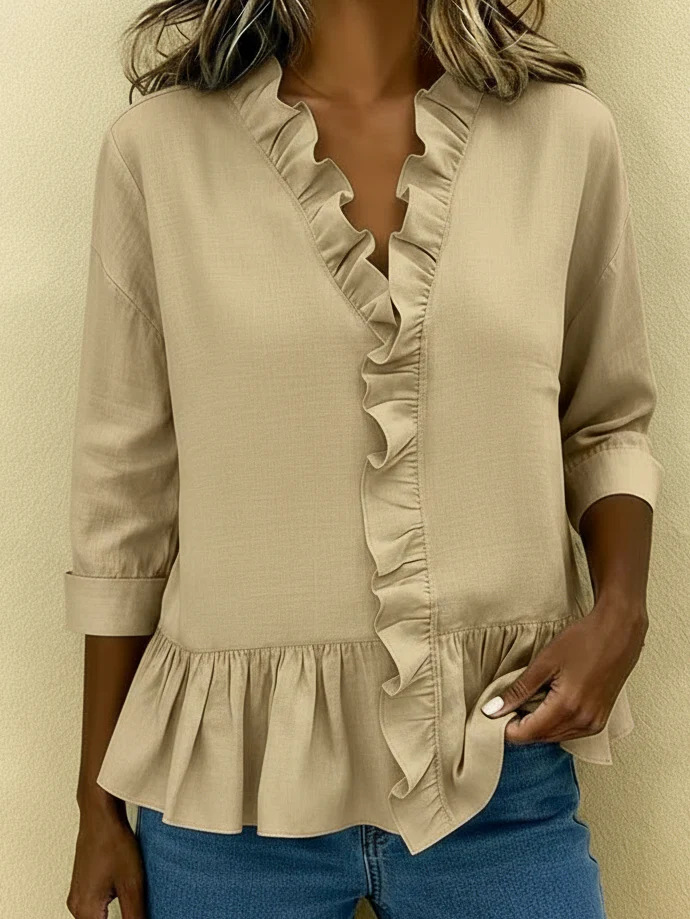 Ruffled Blouse V Neck Lace