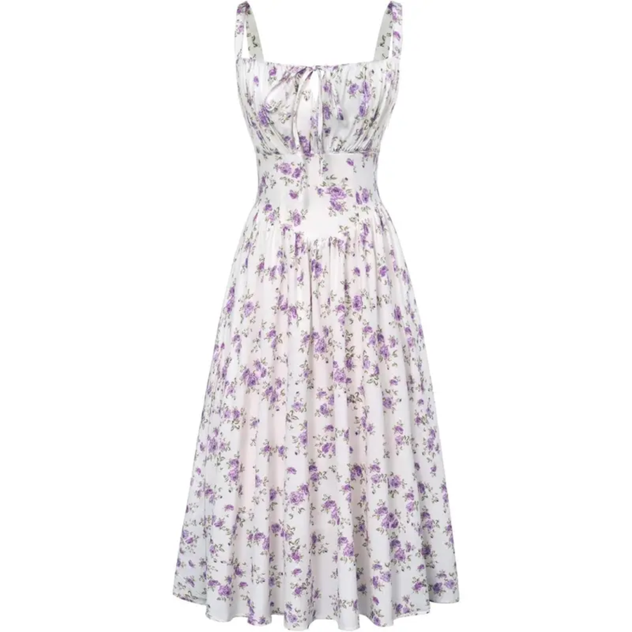 MAREN – Floral Print Tie-Waist Midi Dress