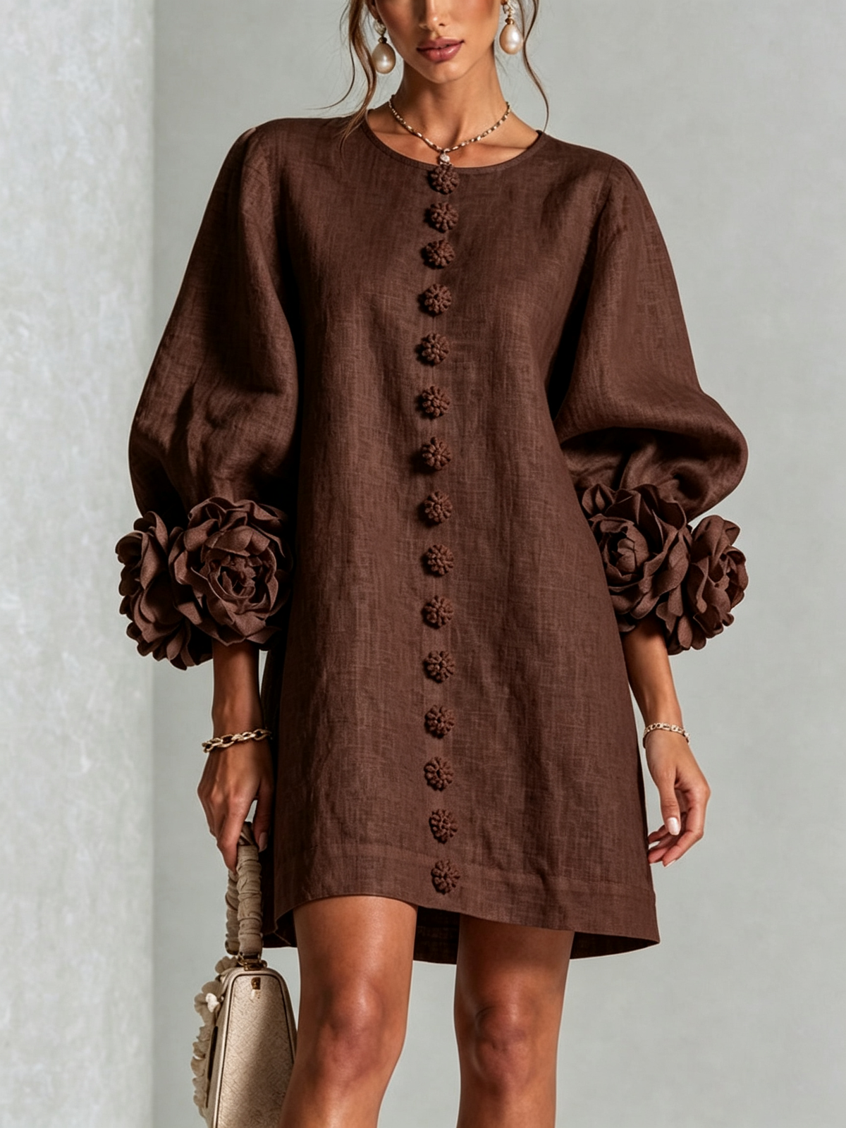 Silvia | Mini Button Dress with Floral Cuffs