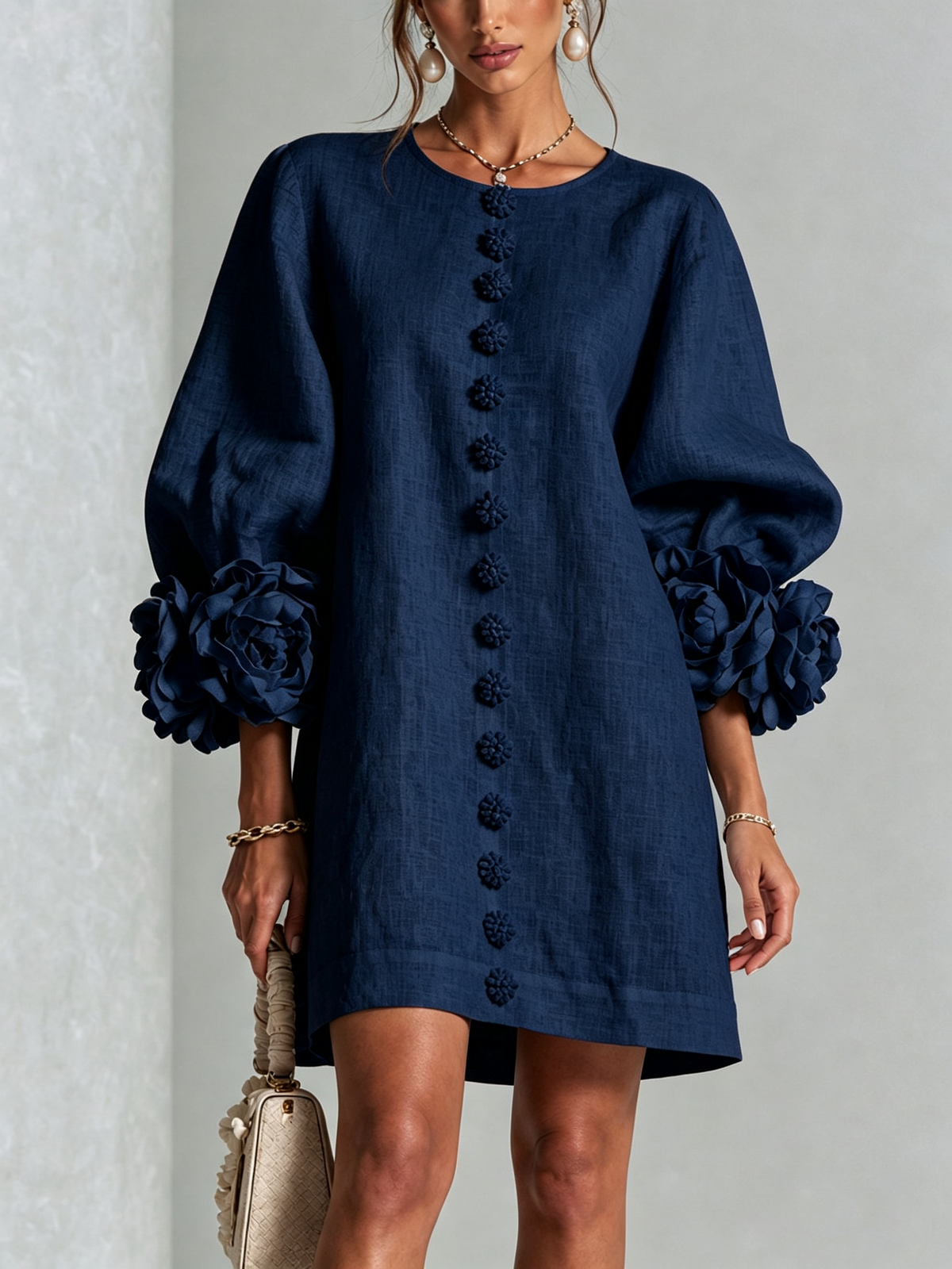 Silvia | Mini Button Dress with Floral Cuffs