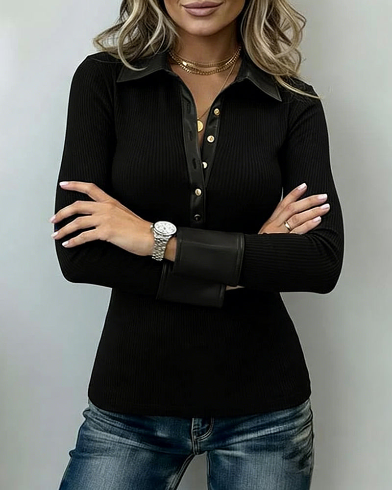 Annelise | Front Button Panel PU Top