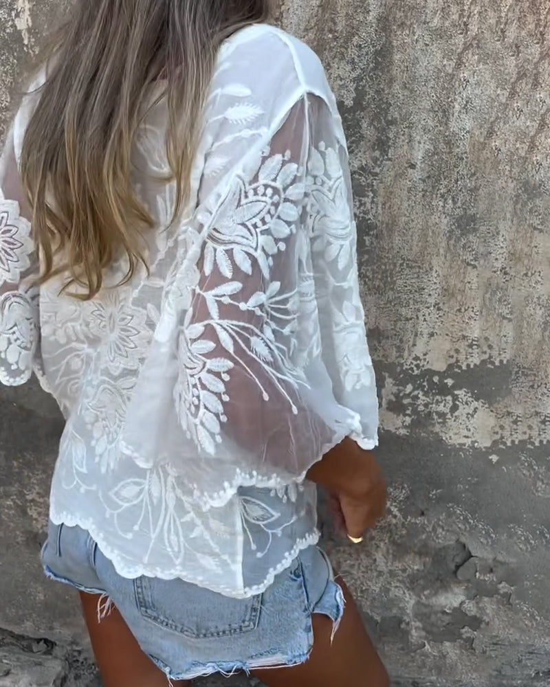 Clara | Embroidered Butterfly Sleeve Blouse