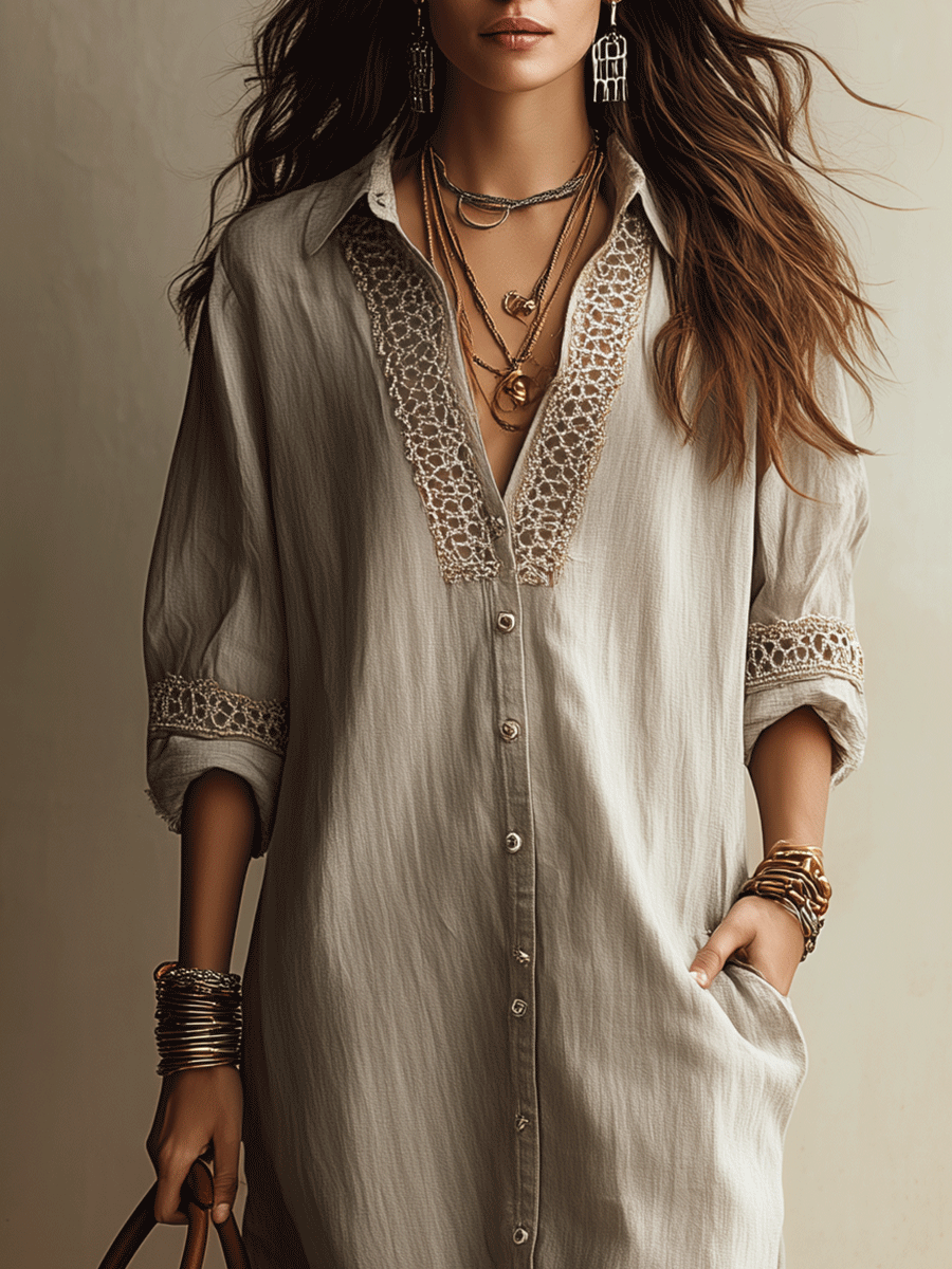 Chic Ivory Lightweight Linen Feel Casual Resort Midi Dress