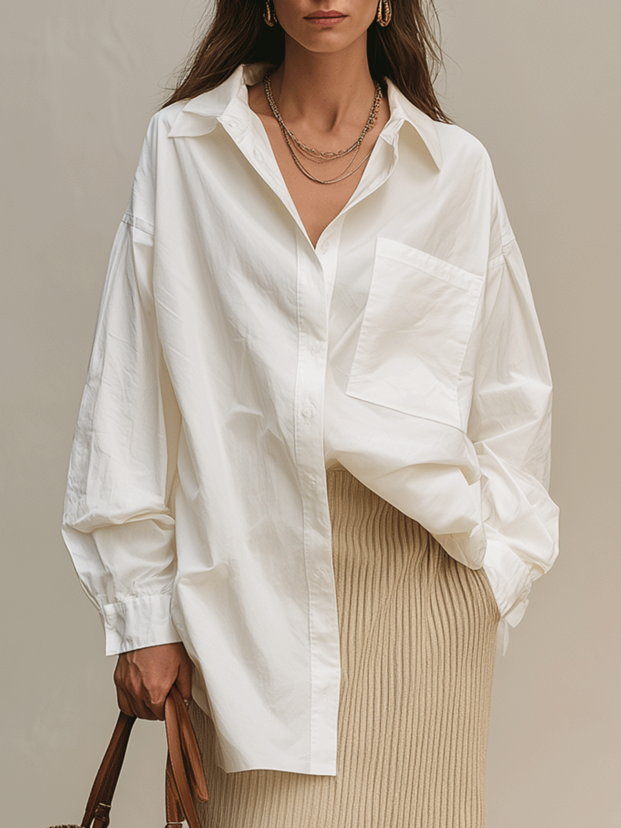 Chelsea Monroe ™ | Bohemian White shirt & doft ribbed midi skirt set