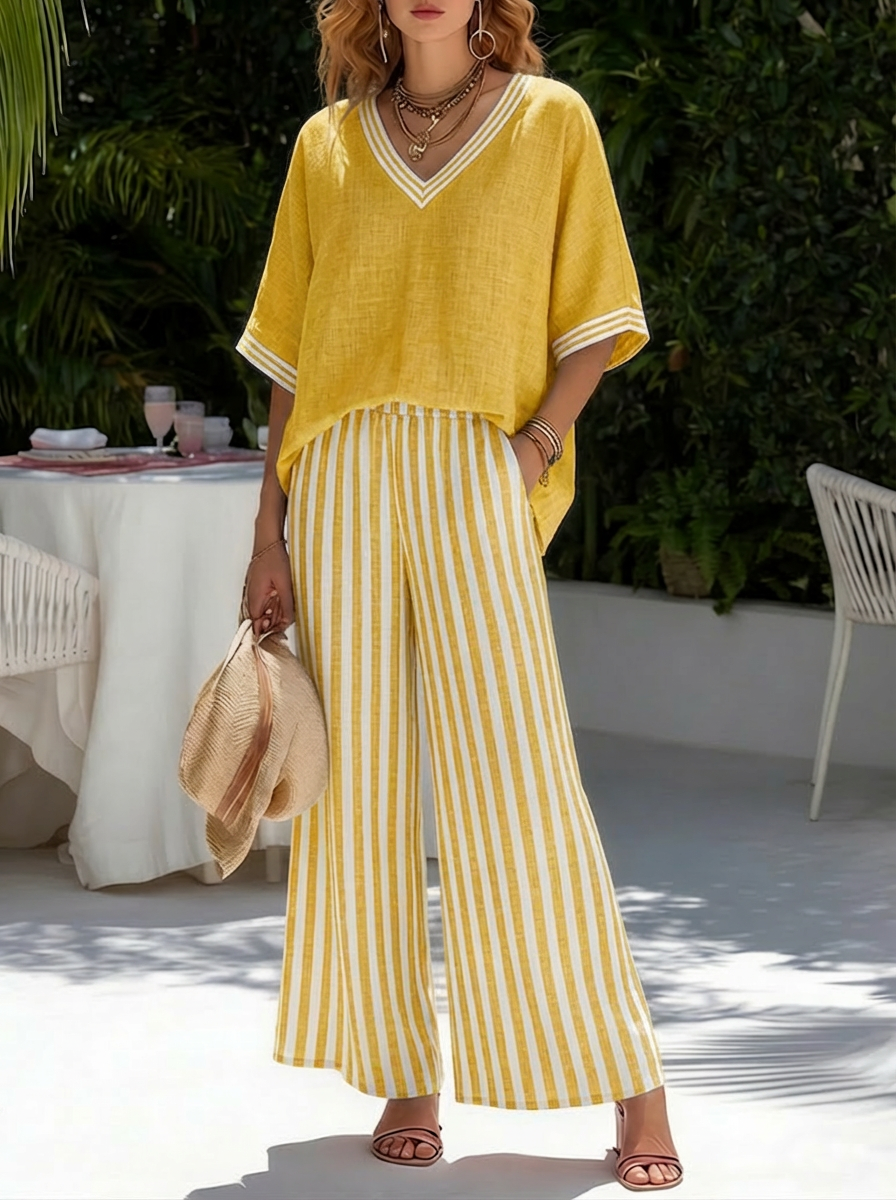 Kara | Striped Linen Cotton Two-Piece Set