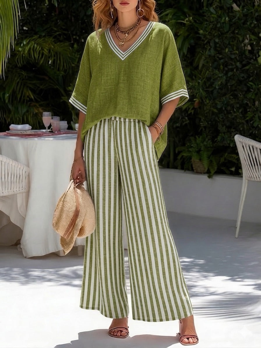 Kara | Striped Linen Cotton Two-Piece Set