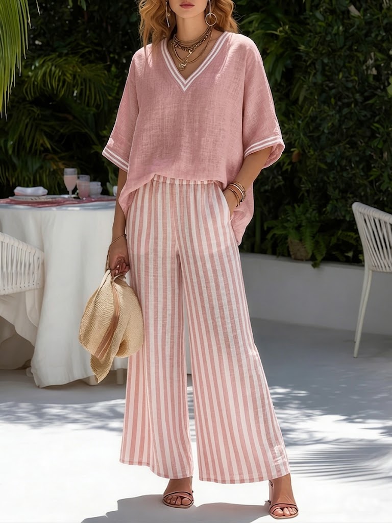 Kara | Striped Linen Cotton Two-Piece Set