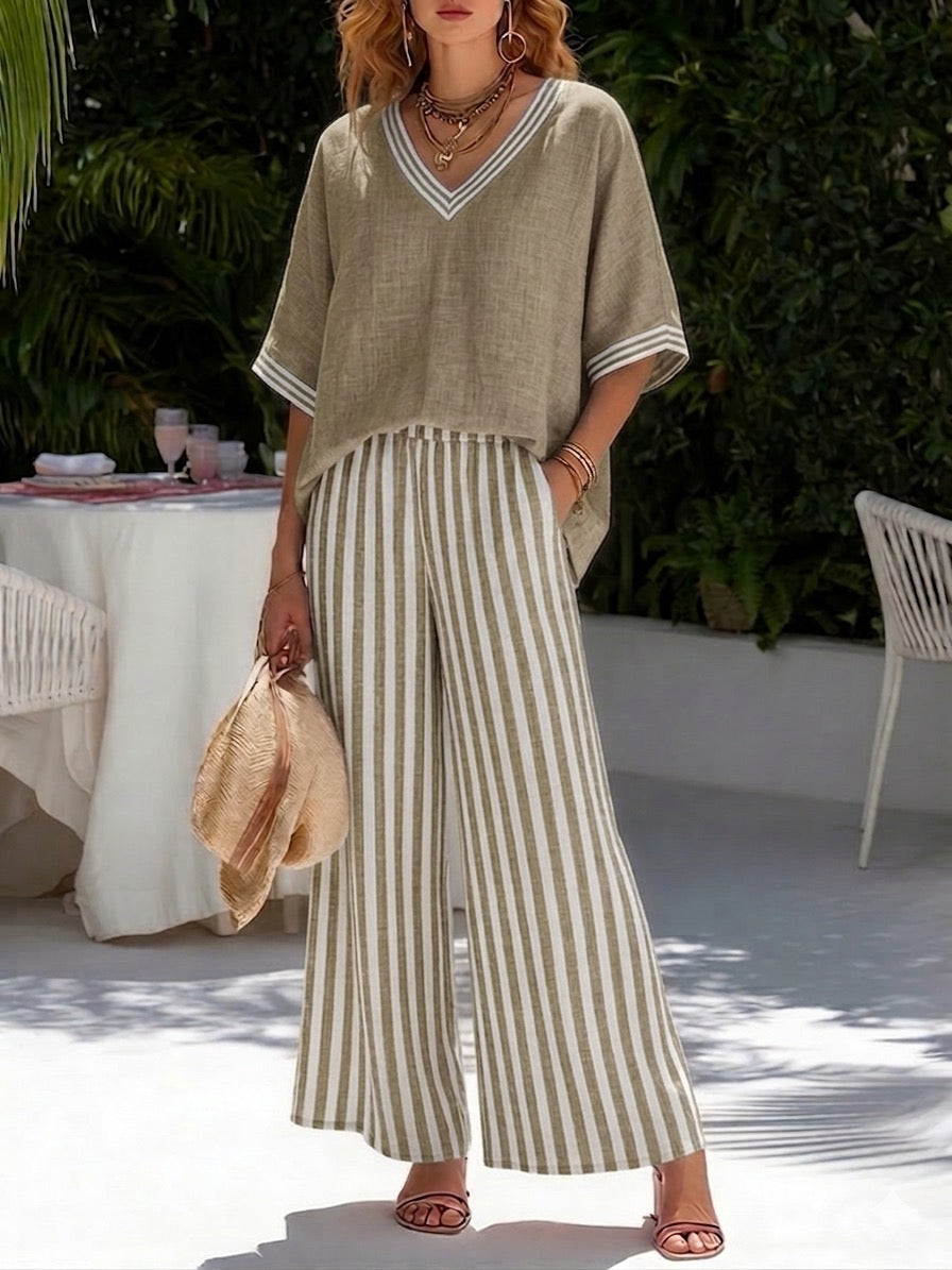 Kara | Striped Linen Cotton Two-Piece Set
