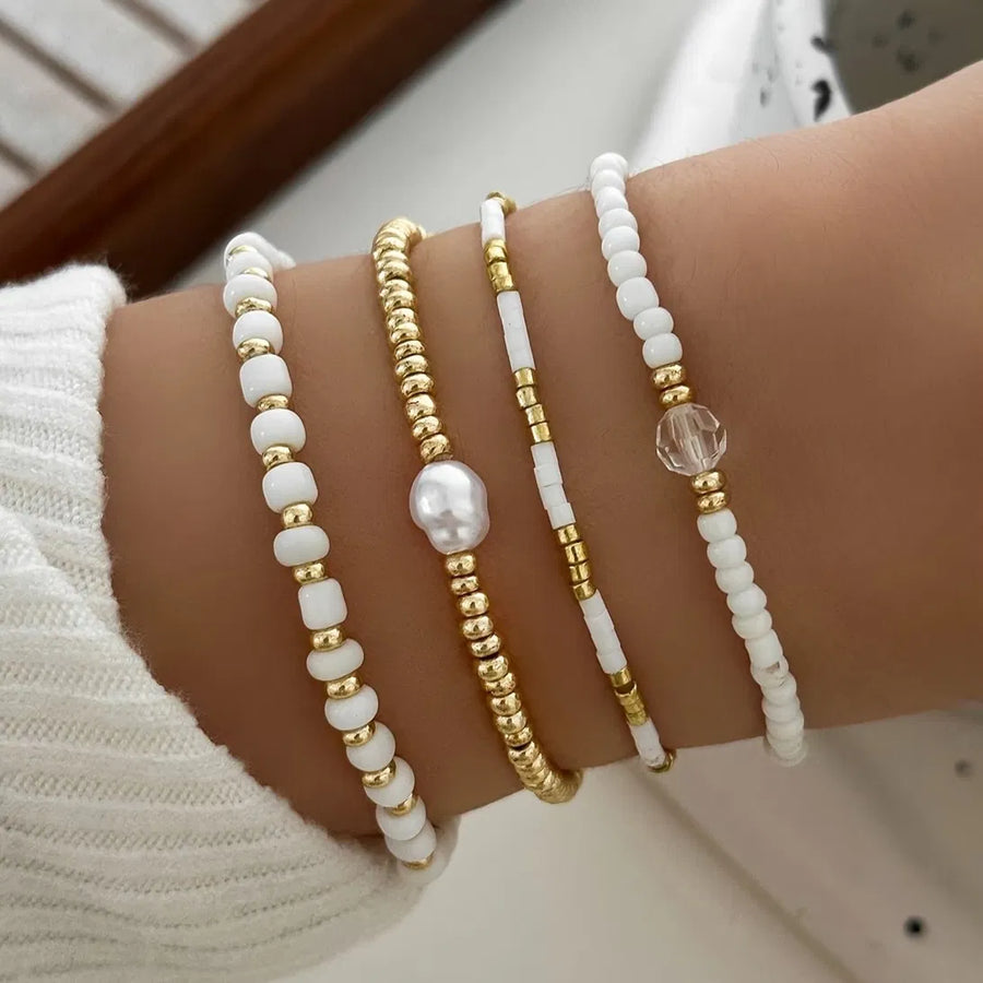 AVELINE | GOLD PEARL ACCENT BRACELET SET OF 4