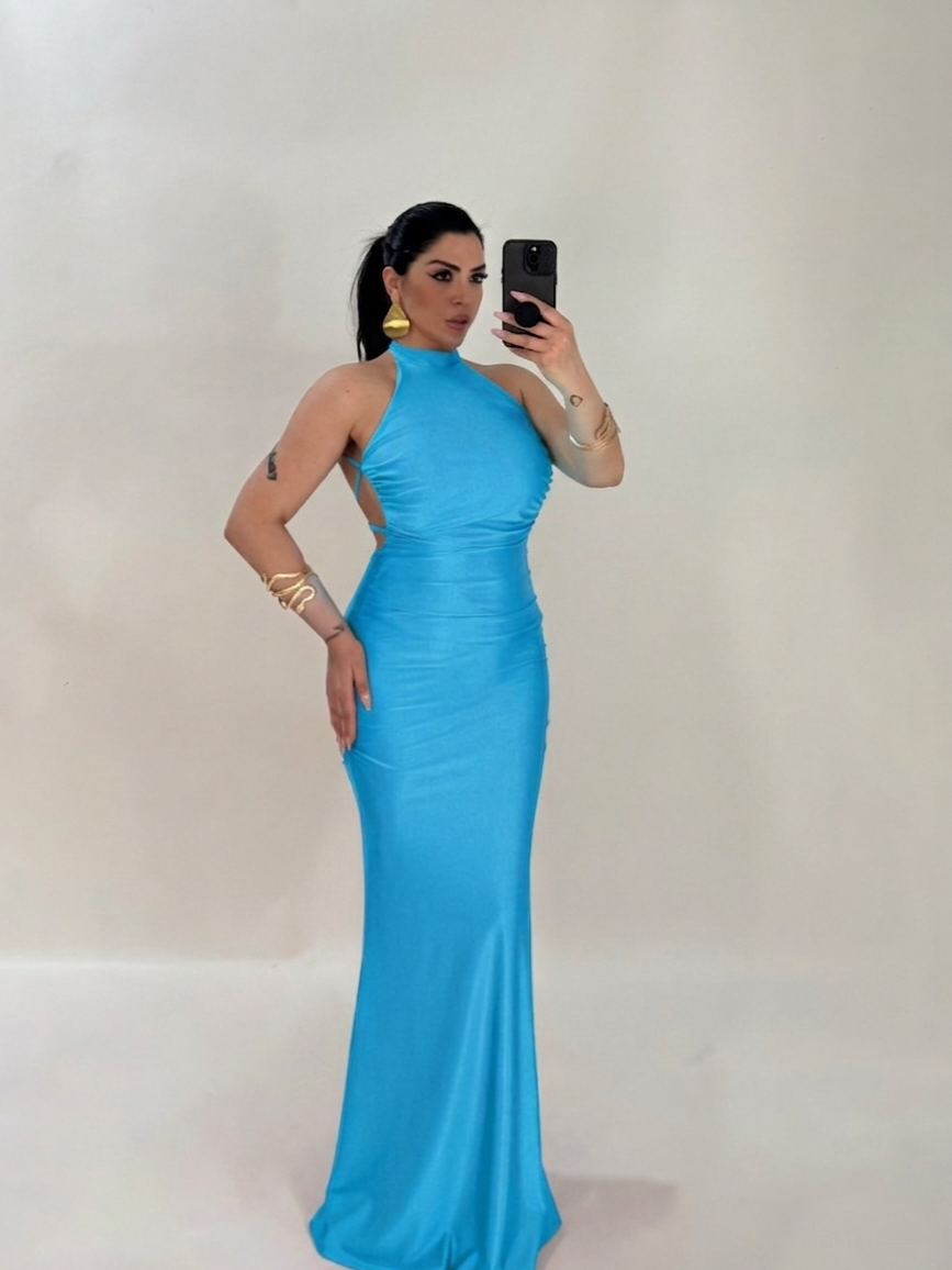 Mermaid-style long dress with back neckline “The Best”