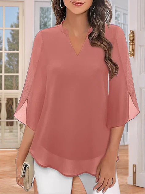 Claudia – Chiffon Georgette Blouse with V-Neck