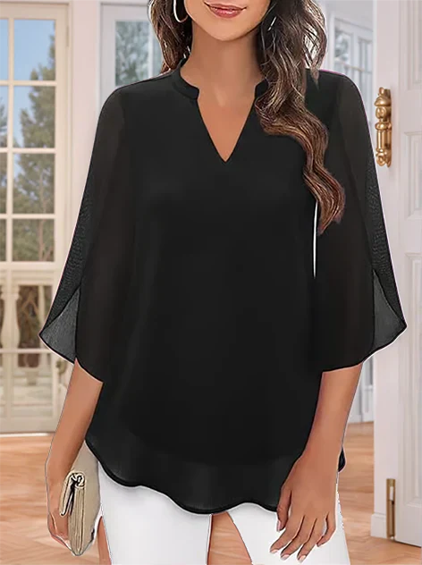 Claudia – Chiffon Georgette Blouse with V-Neck